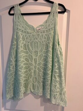 Cato Mint Green Crochet Lace Tank Large